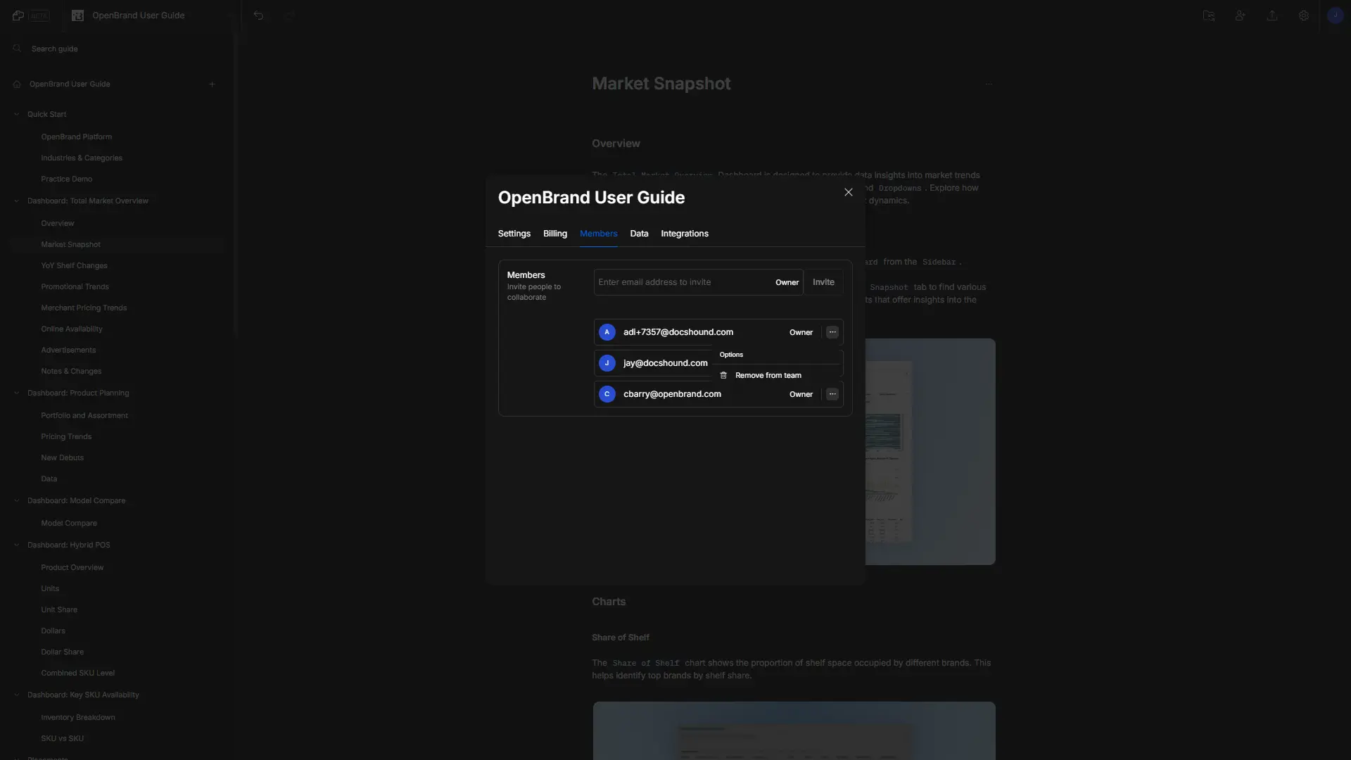 DocsHound OpenBrand User Guide Members settings screen