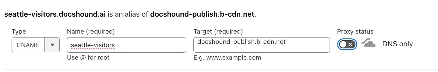 DNS configuration for connecting domain in DocsHound with CNAME settings