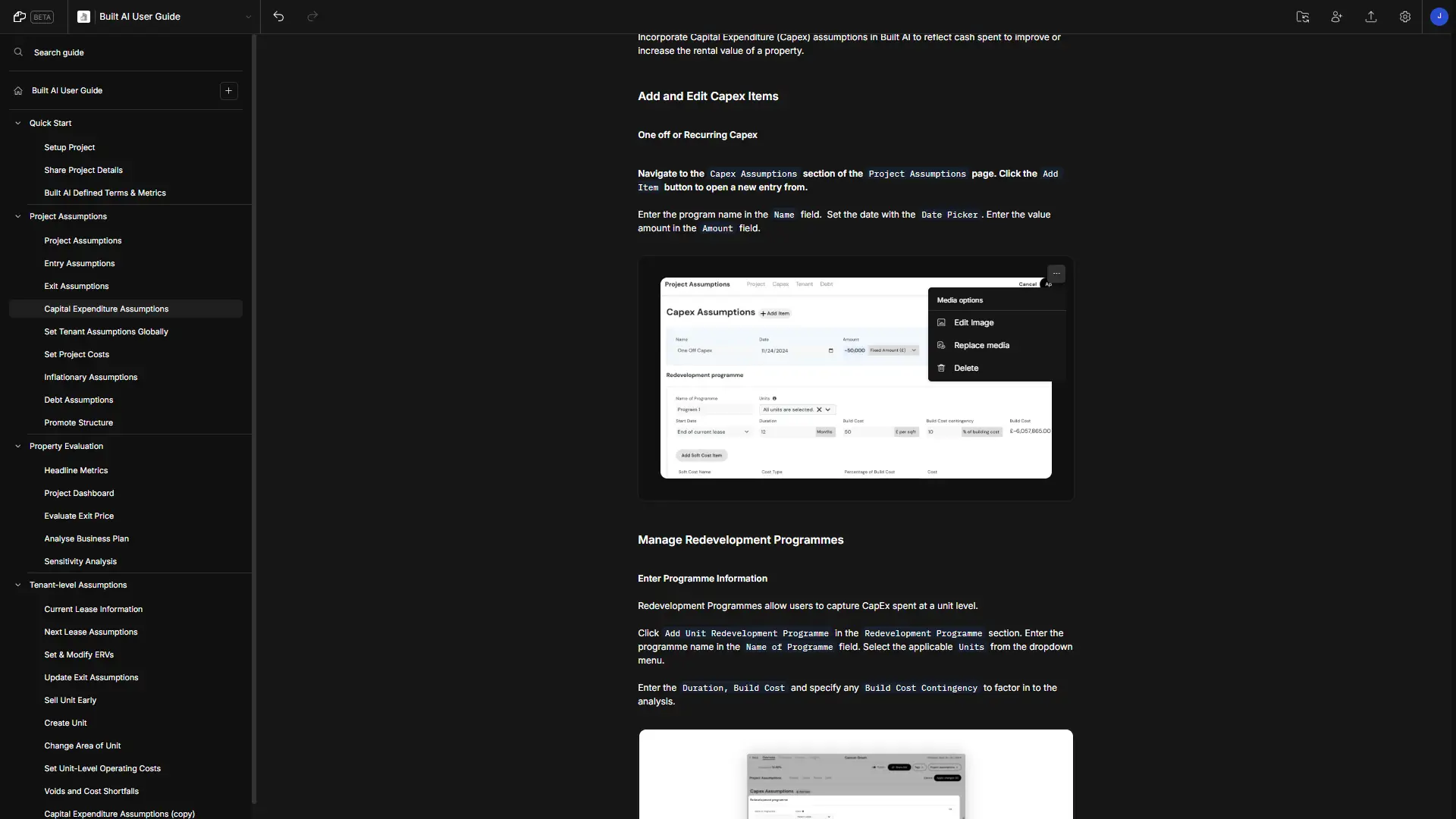 DocsHound Built AI User Guide - Edit Media in Capital Expenditure Assumptions