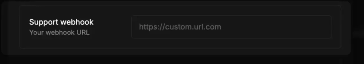 DocsHound Support Webhook URL input field for chatbot integration.