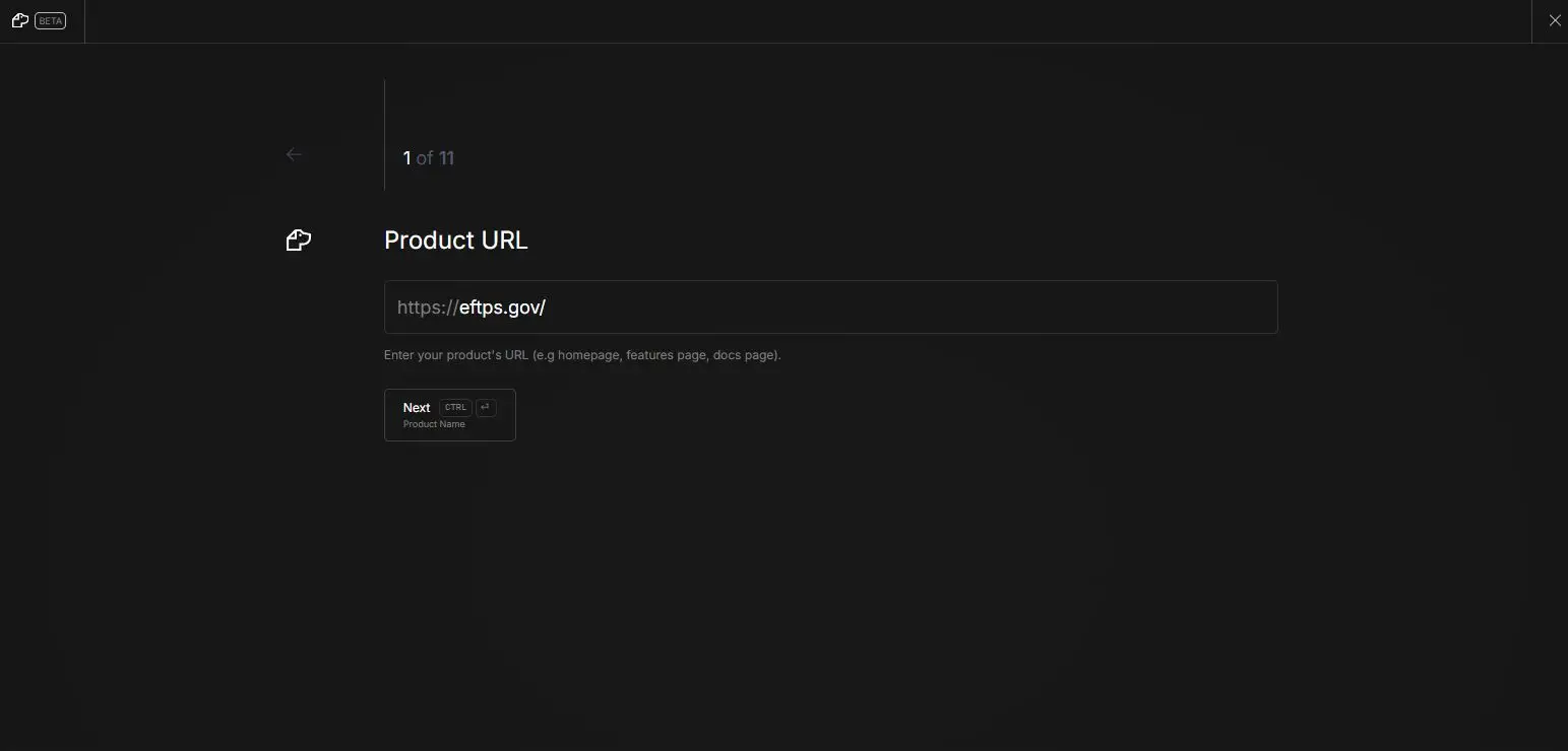 DocsHound Quick Start Guide Creation Step 1 - Enter Product URL