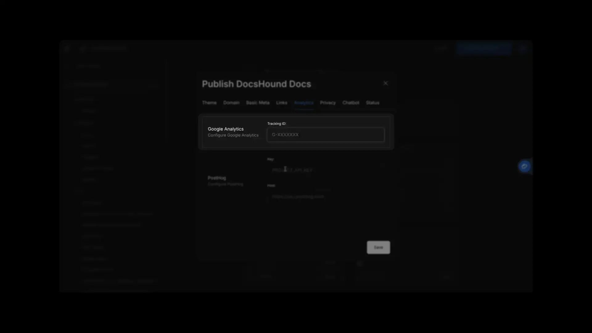 Publish DocsHound Docs - Analytics settings screen