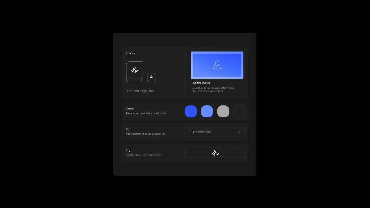 DocsHound Quick Start customization screen with preview, color, font, and logo options.