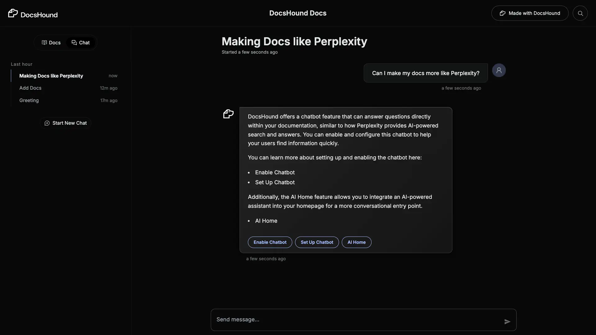 DocsHound AI Home Chatbot Interface