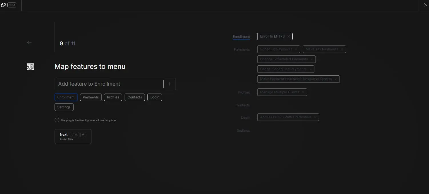 DocsHound Quick Start guide, step 9 of 11, Map features to menu interface.