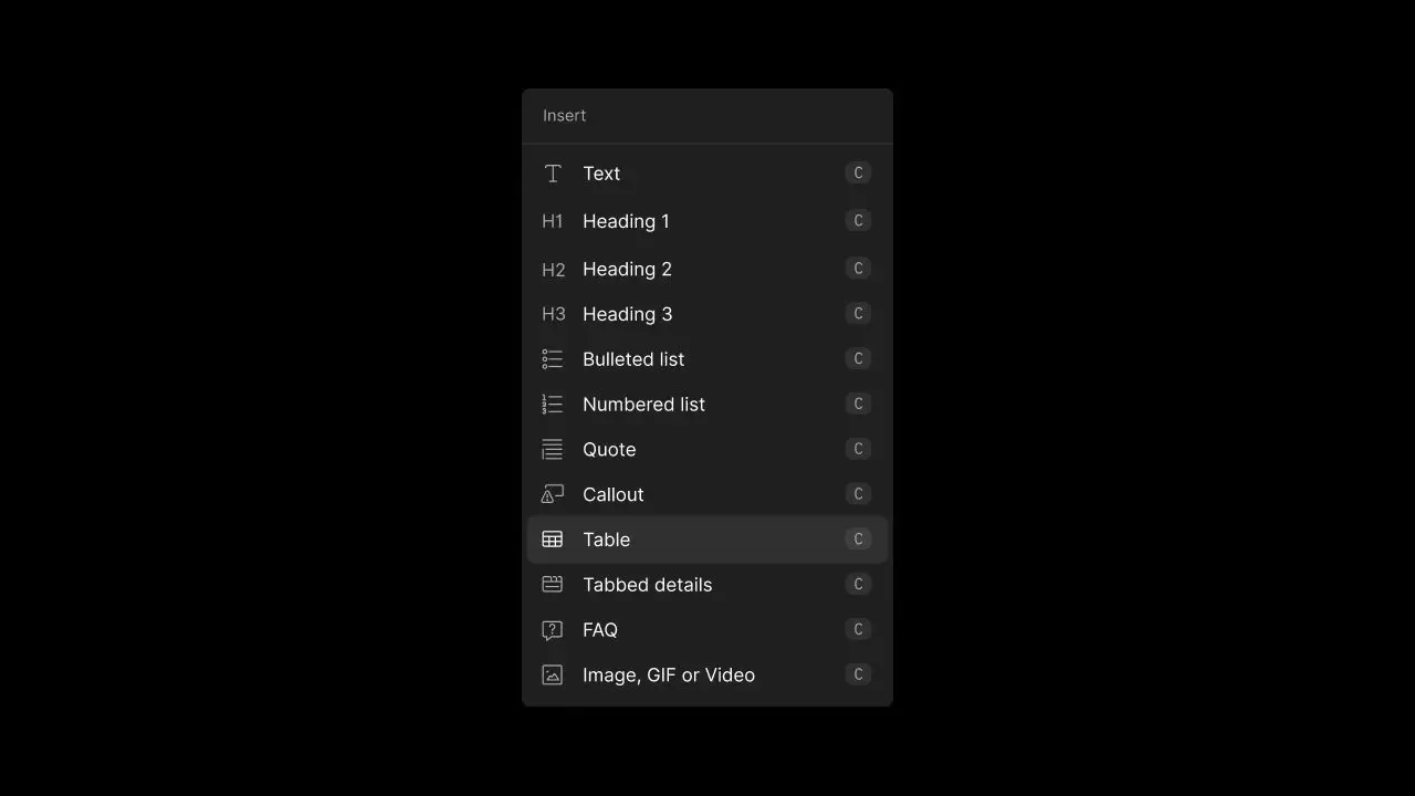 DocsHound Insert Menu in Quick Start feature