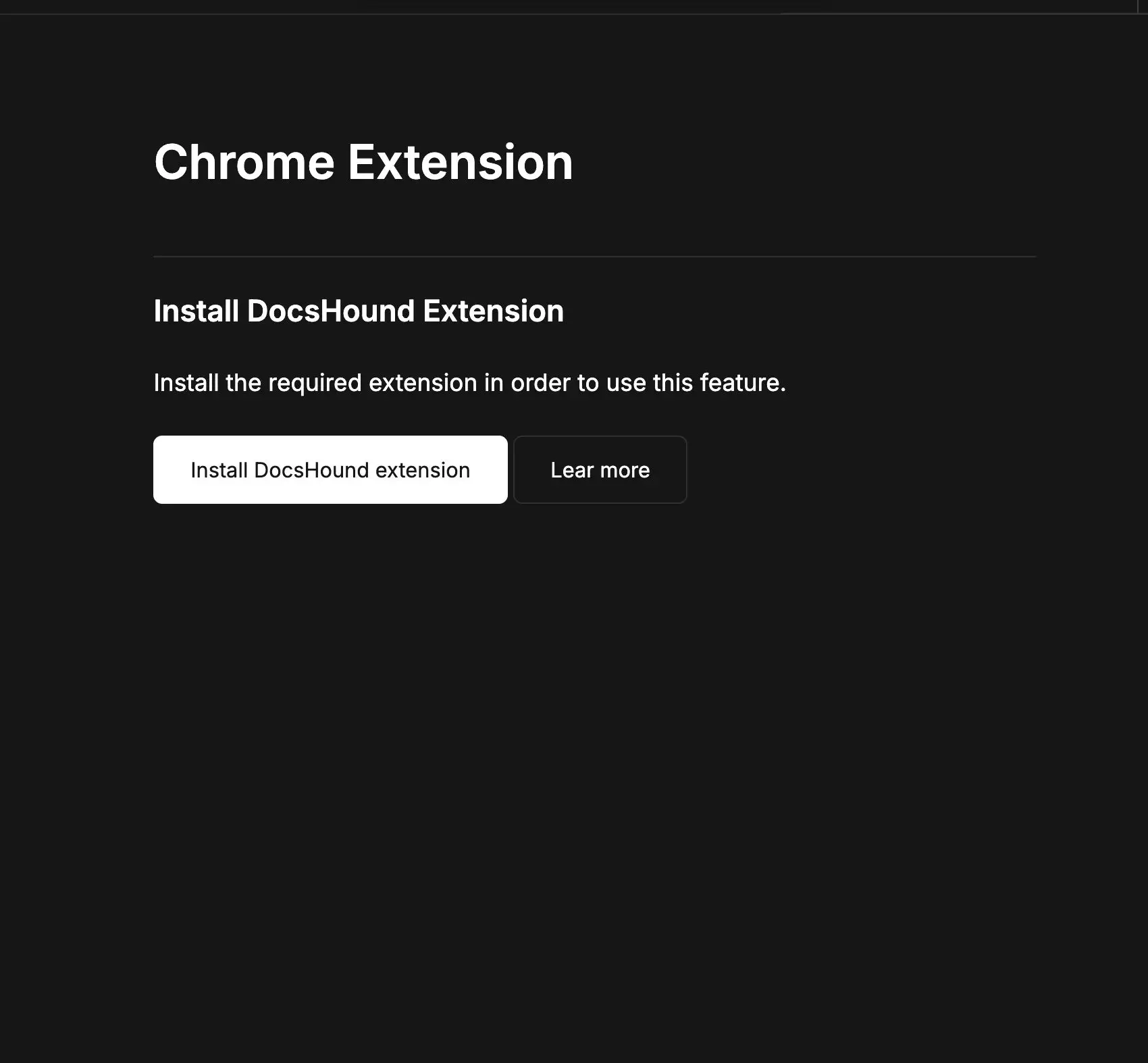 DocsHound Chrome Extension installation prompt with install and learn more buttons