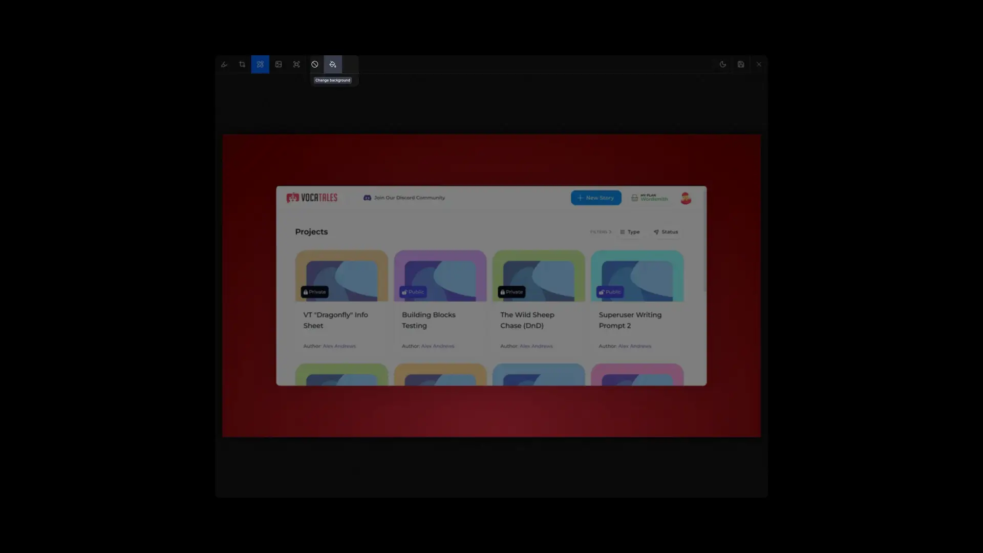 VOCATALES project dashboard with editing tools in DocsHound Editor