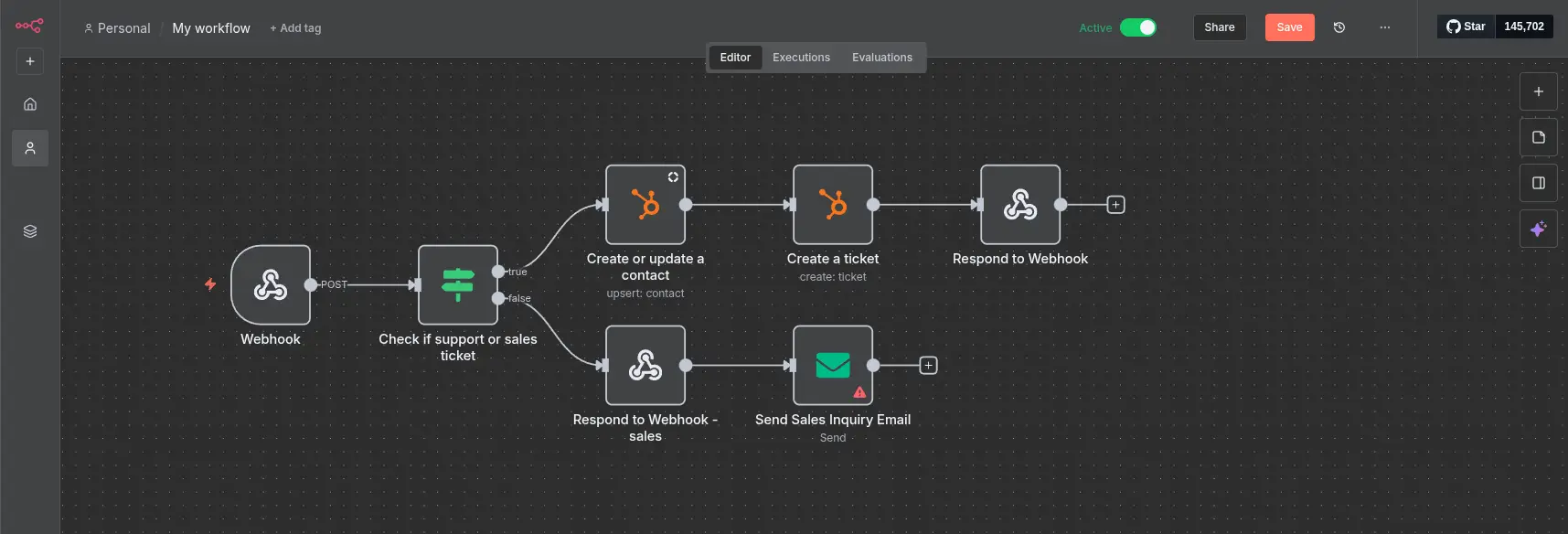 DocsHound workflow editor for support workflows using webhooks