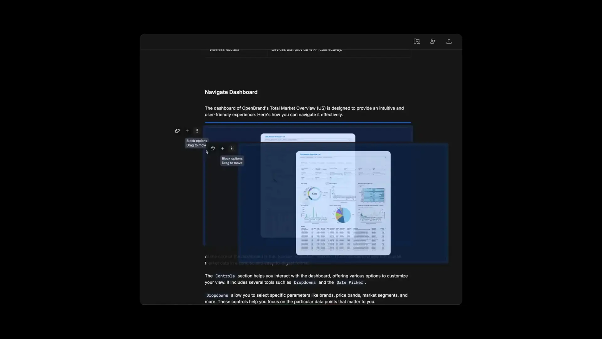 DocsHound Editor interface showing image editing in OpenBrand User Guide for Total Market Overview