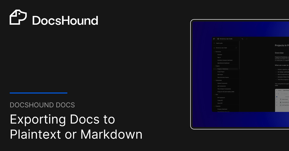 Exporting Docs to Plaintext or Markdown | DocsHound Docs